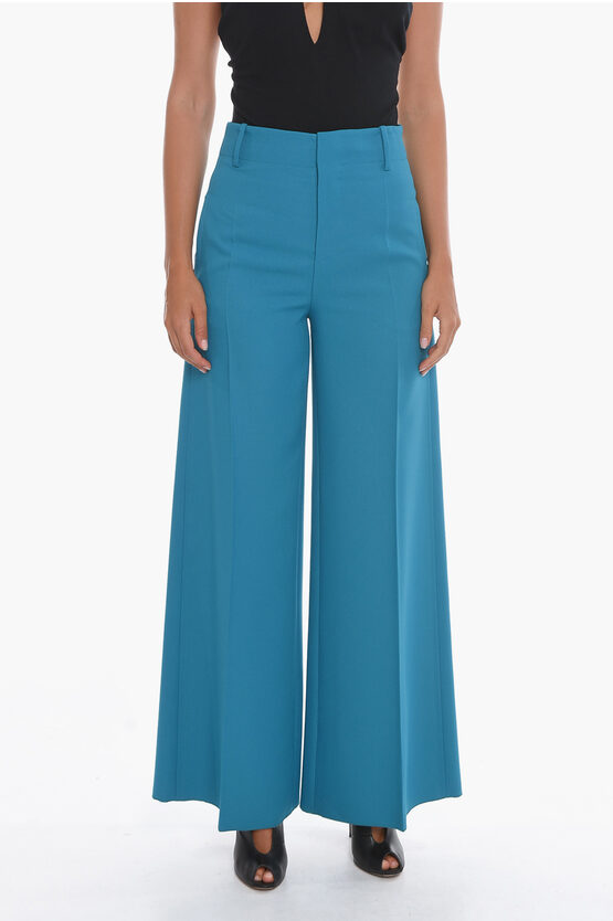 Super Blond Palazzo Trousers With Front-pleat In Blue