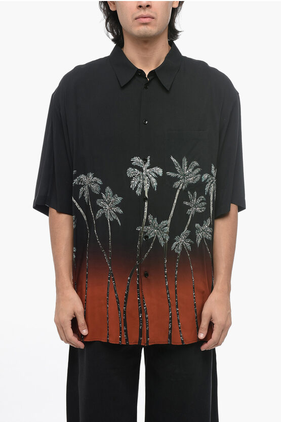 Shop Celine Palm Print Short Sleeved Shirt