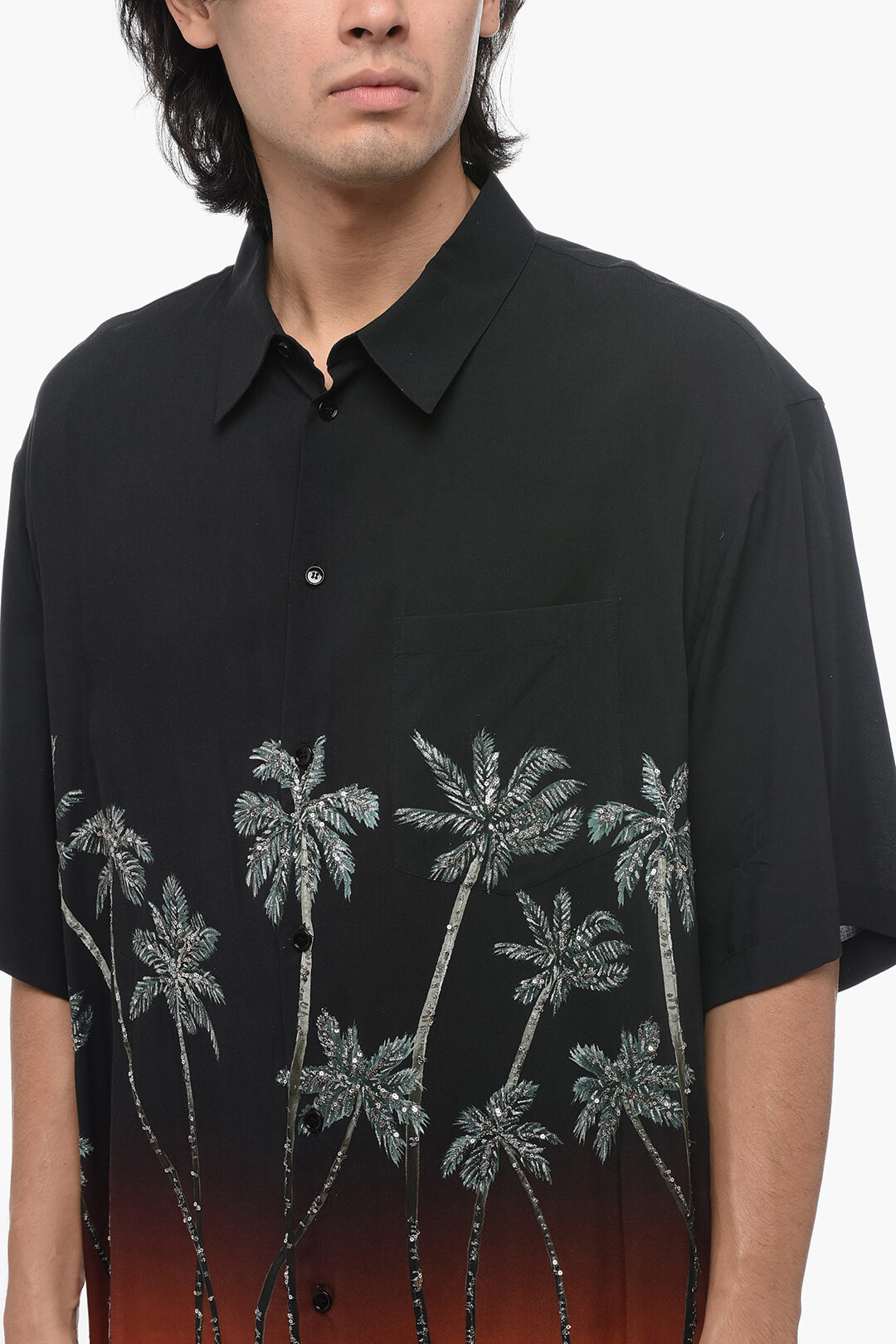 【CELINE】エディ期 22SS sunset palm tree shirt Celine Sequin-Embellished Palm Trees Printed Degrade Shirt