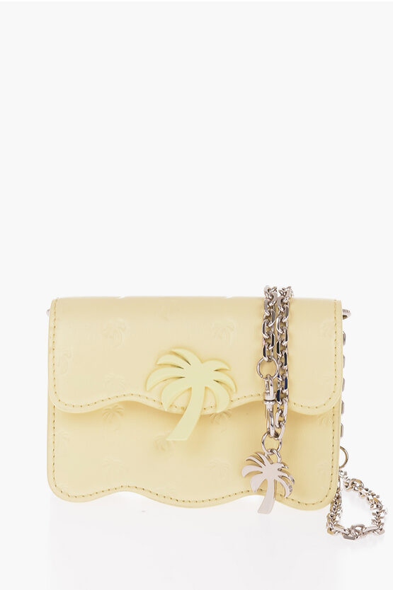 Palm Angels Palm Tree Motif Leather Mini Bag With Chain Shoulder Strap In Yellow