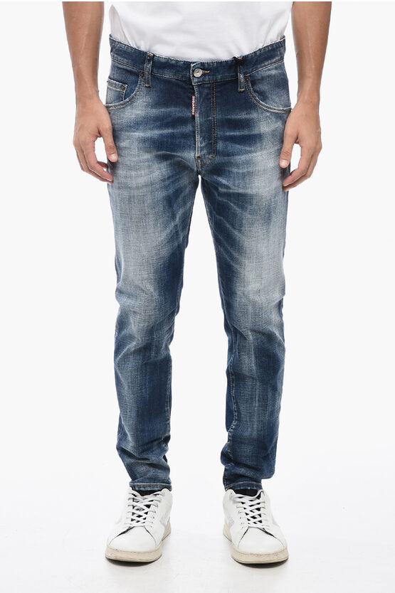 Shop Dsquared2 Dark-washed Skater Denims With Stonewashed Effect 16cm