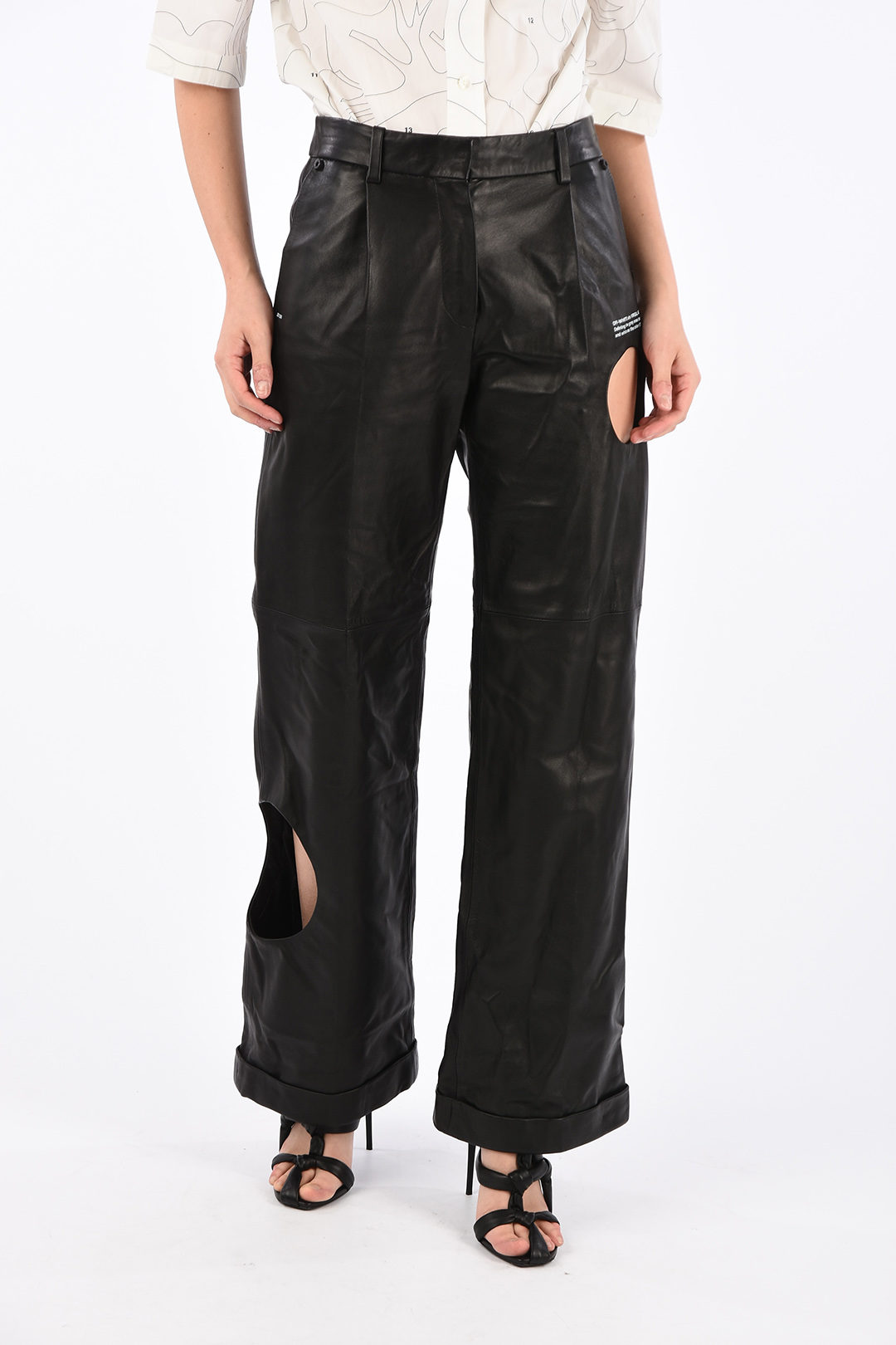 Pantalone Palazzo in Pelle Cut Out