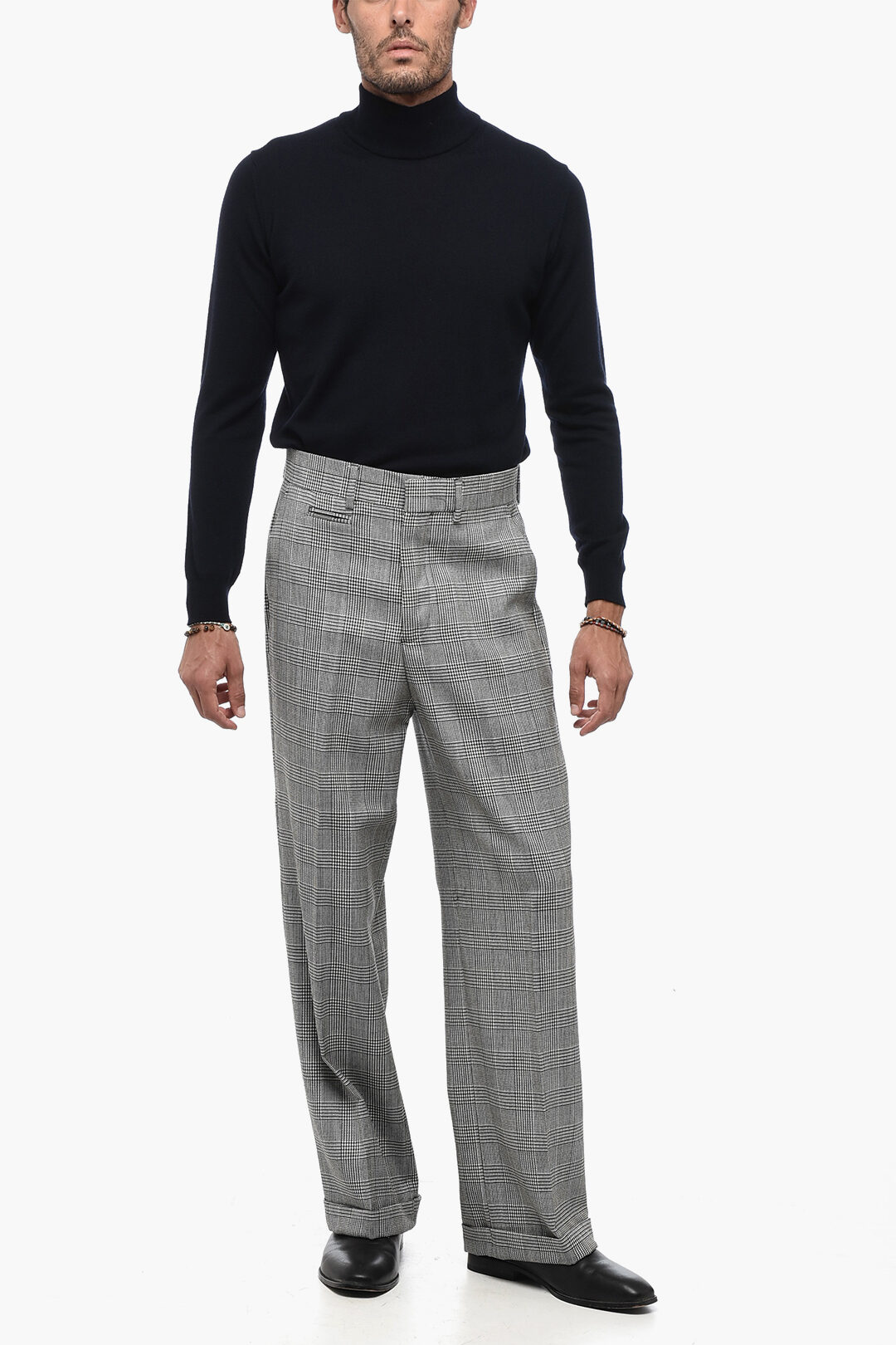 Hopsack Orlo Pantaloni Uomo Con Risvolto Risvolto Pantalone