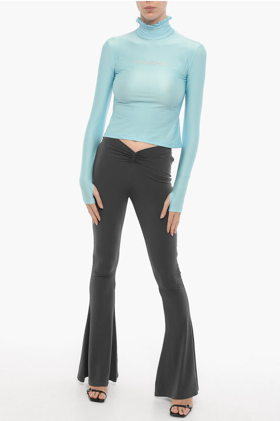 Pantaloni Bootcut in Tessuto Stretch con Elastico in Vita