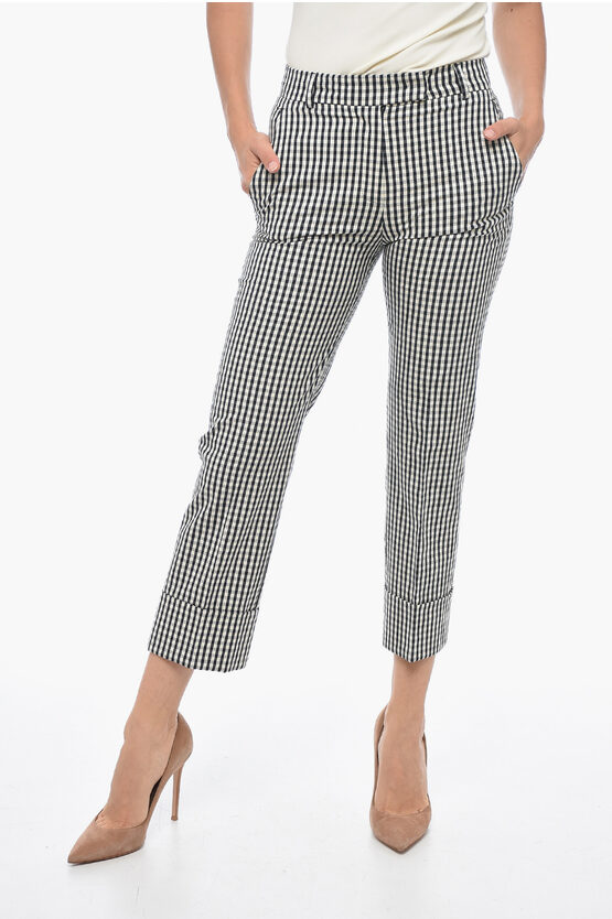 Pantaloni Chino con Motivo Gingham e Risvolto
