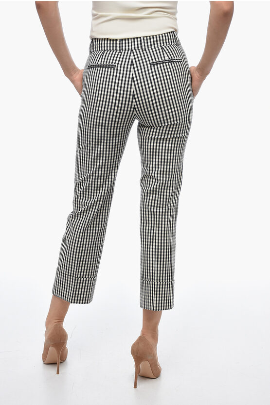 Pantaloni Chino con Motivo Gingham e Risvolto