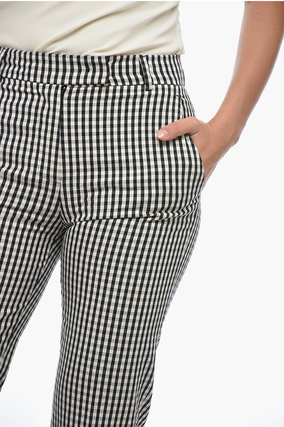 Pantaloni Chino con Motivo Gingham e Risvolto