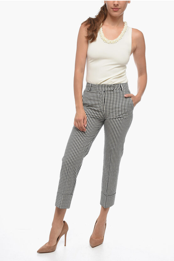 Pantaloni Chino con Motivo Gingham e Risvolto