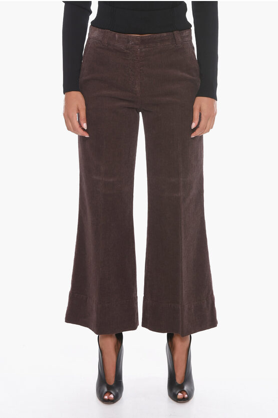 Pantaloni Crop in Corduroy con Gamba Svasata