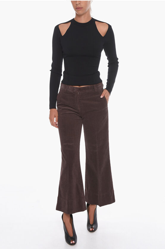 Pantaloni Crop in Corduroy con Gamba Svasata