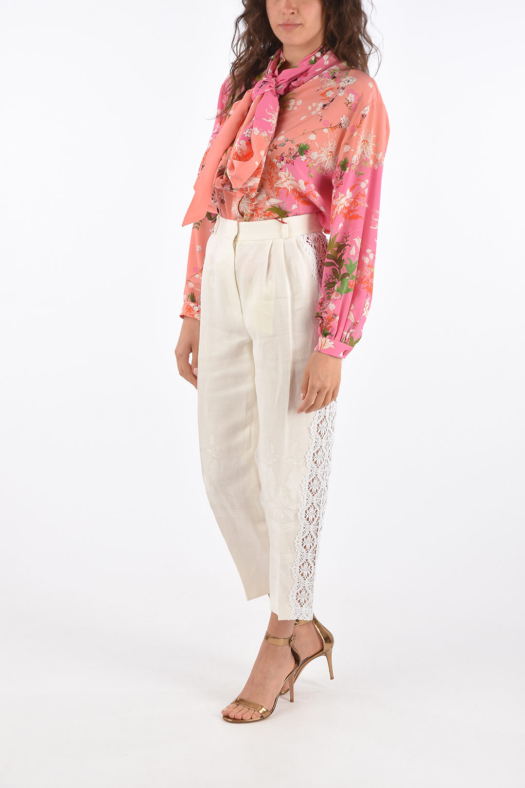 Alexander McQueen Pantaloni Doppia Pince con Banda in Pizzo donna - Glamood  Outlet