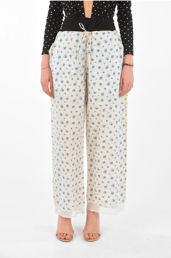 Lola Parker Pantaloni Palazzo con Motivo Floreale e Fondo in Pizzo donna -  Glamood Outlet