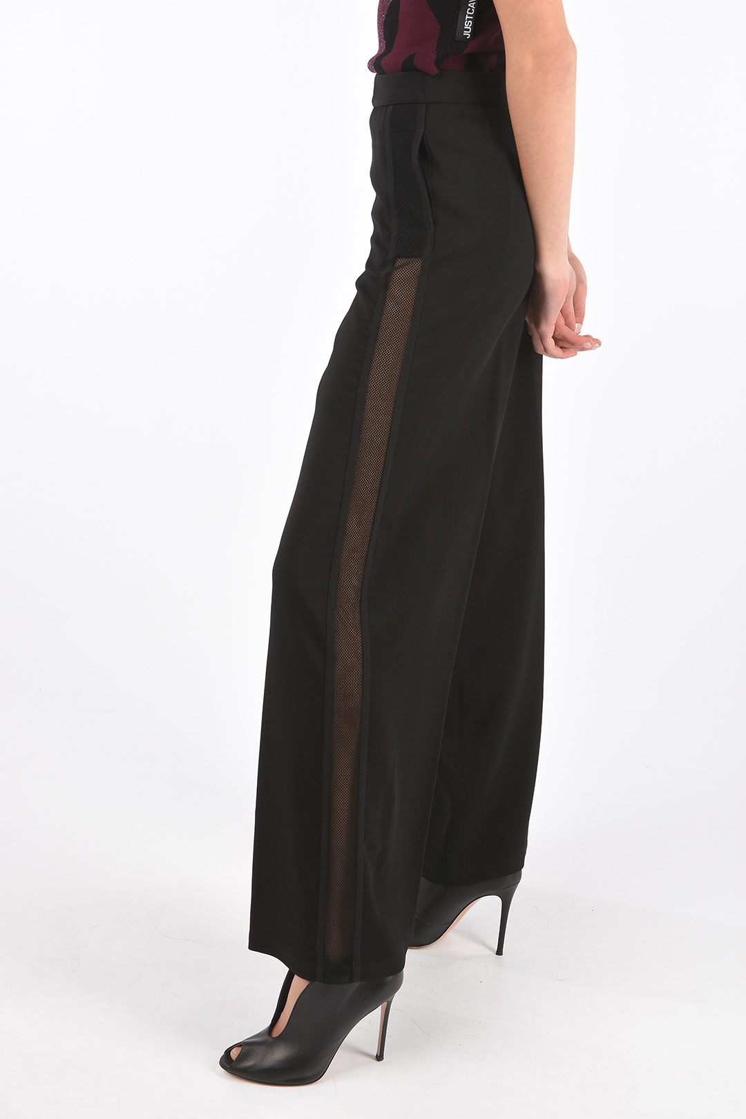 Just Cavalli Pantaloni Palazzo con Zip Posteriore e Bande Laterali in Rete  donna - Glamood Outlet