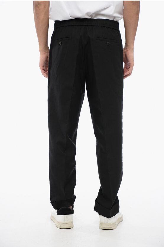 Pantaloni REM in Misto Lino con Elastico in Vita