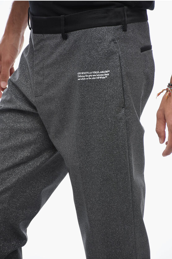 Pantaloni Sartoriali Effetto Glitter con Dettaglio in Satin