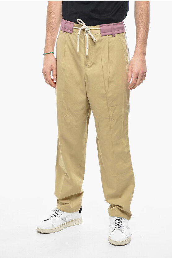Palm Angels Pants With Contrasting Bands And Coulisse In Brown