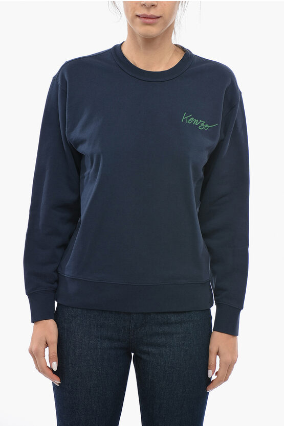 Shop Kenzo Paris Brushed Cotton Crew-neck Sweatshirt With Back Print