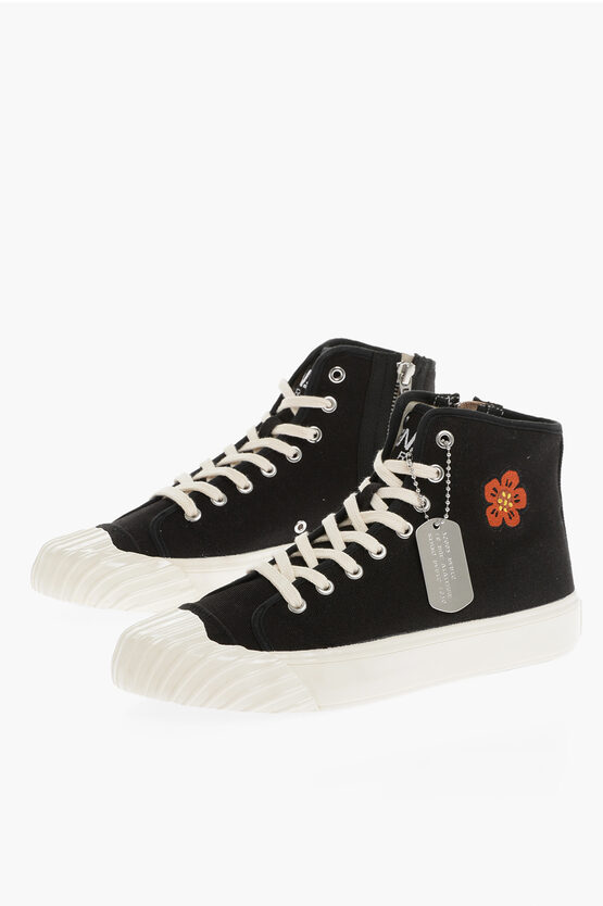 Kenzo Paris Canvas School High-top Sneakers With Side Zip In White