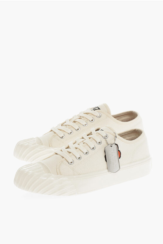 Kenzo Paris Canvas School Low-top Sneakers With Flower Embroi In White