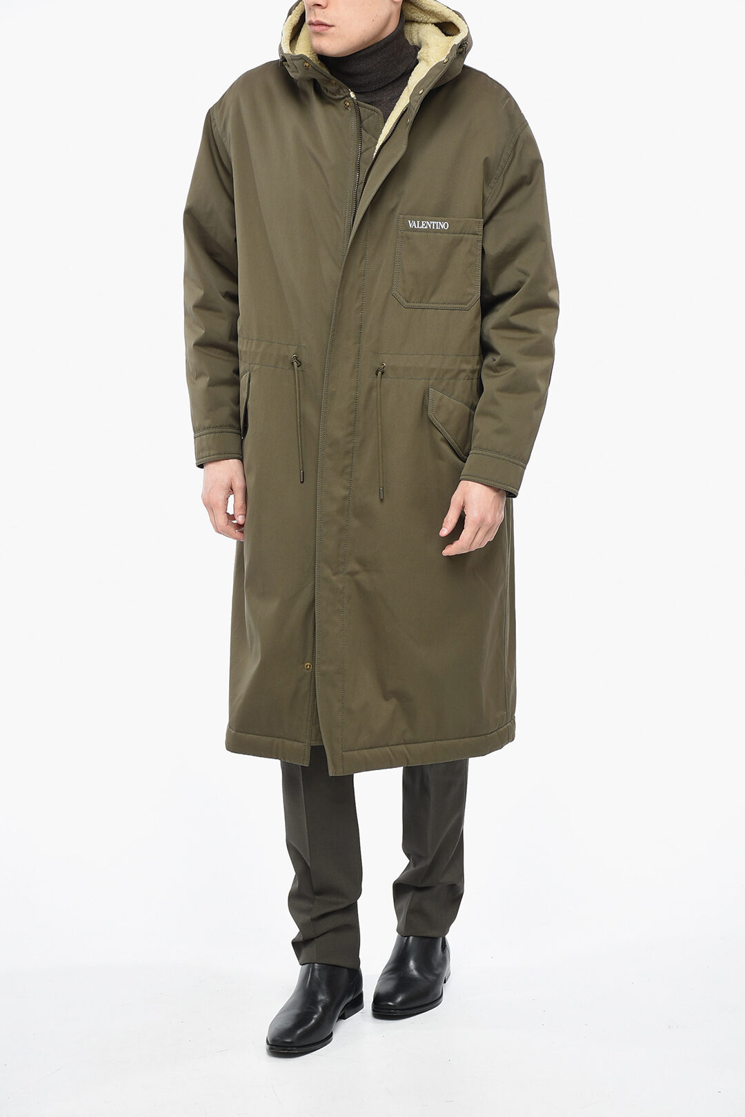 Valentino Parka Lungo in Cotone con Fodera in Eco-shearling uomo