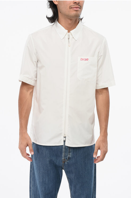 Dior Parley Solid Color Short Sleeved Shirt With Zip Closure In White