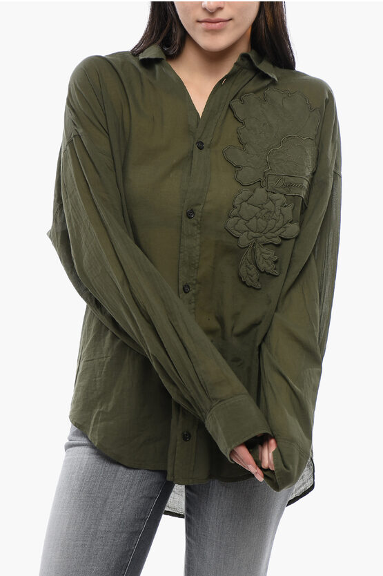 Dsquared2 Logo-patch Floral-appliqué Cotton Shirt