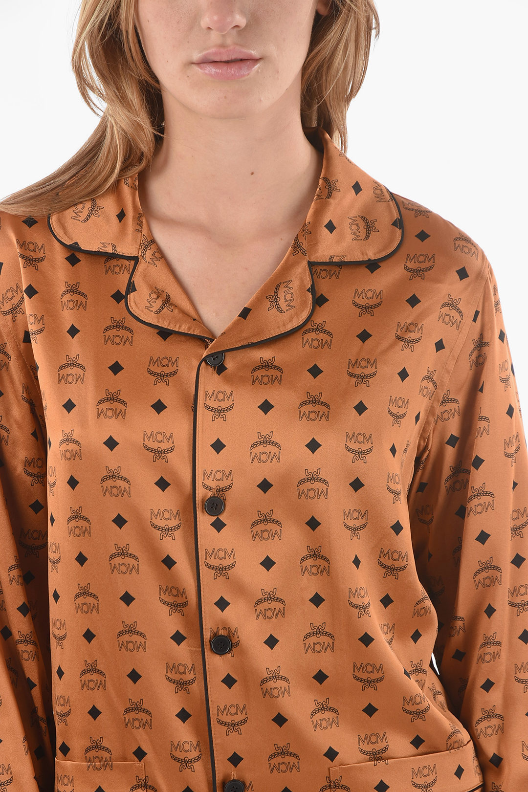 Mcm Monogram-Print Silk-Blend Shirt