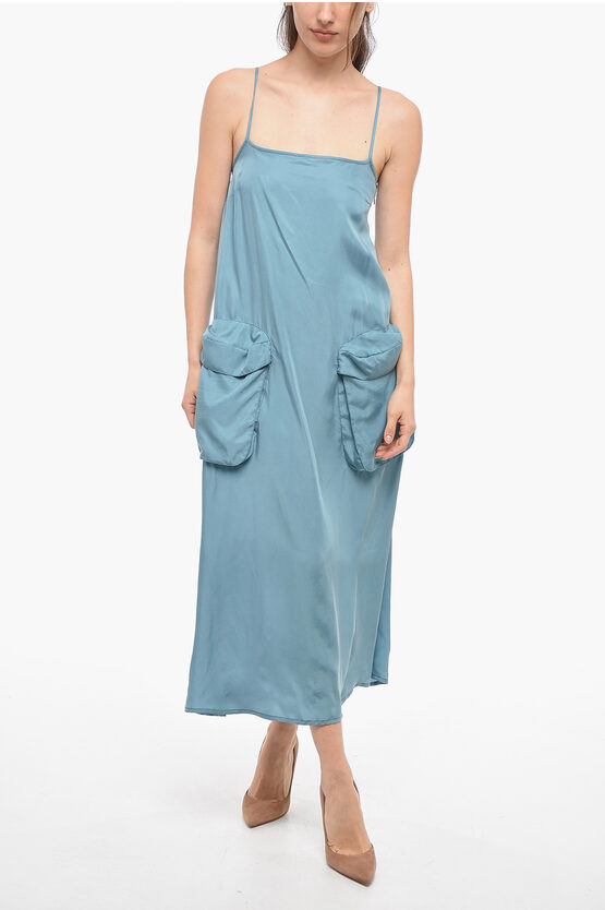 Sunnei Patch Pockets Maxi Dress With Spaghetti Straps In Blue