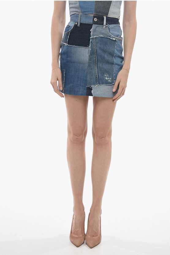 Shop Dolce & Gabbana Patchwork Denim Miniskirt With Belt Loops