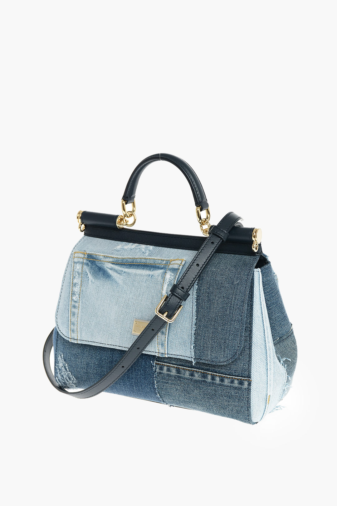 Dolce & Gabbana Rhinestone & Safety Pin Denim Patchwork Bag