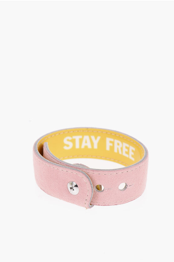 Honey Fucking Dijon Patent And Suede Leather Reversible Bracelet In Pink