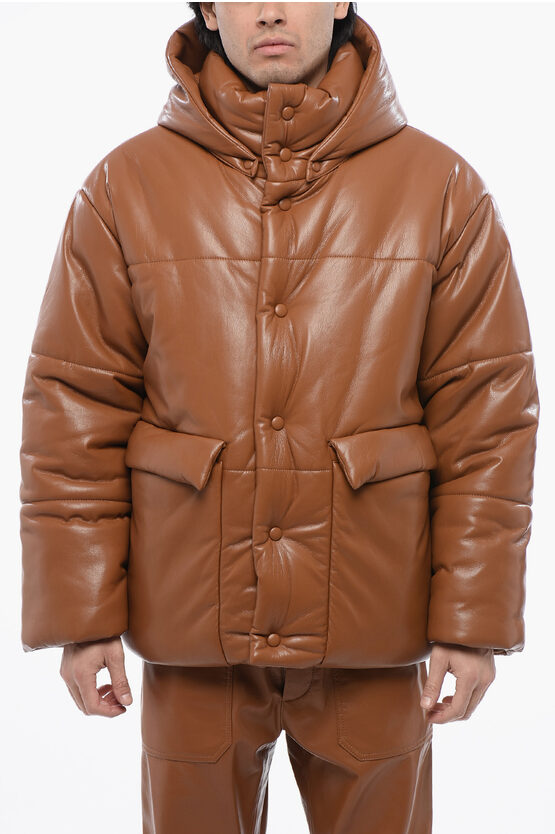 Nanushka Cropped Patent Puffer Jacket Nanushka Black Hide Vegan