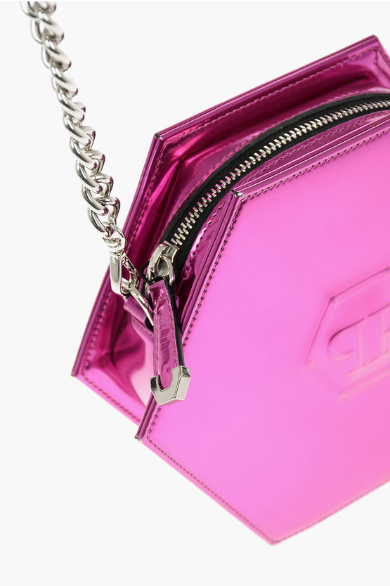 Philipp Plein Patent Faux Leather Mini Shoulder Bag with Chain women