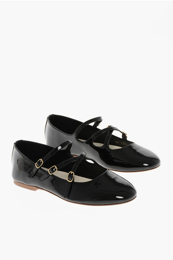 Celine Patent Leather Ballet Flats With Criss Cross Straps In Black