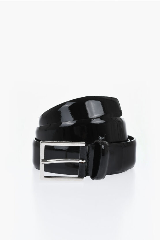 Corneliani Patent Leather Belt With Silver-tone Buckle 30mm In Black