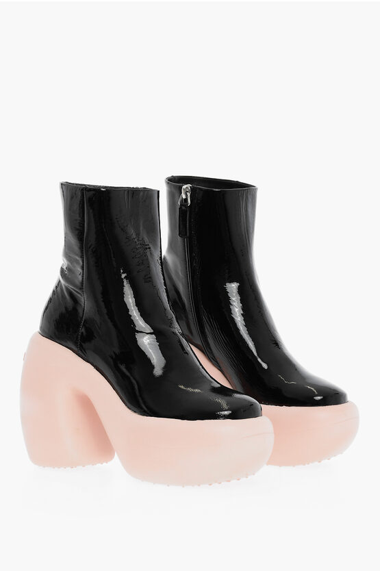 Haus Of Honey Patent Leather Boots With Bubble Sole Heel 13 Cm In White