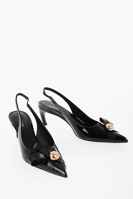 Ferragamo Patent Leather Brilda Slingback Pumps With Point Toe 5,5cm In Black