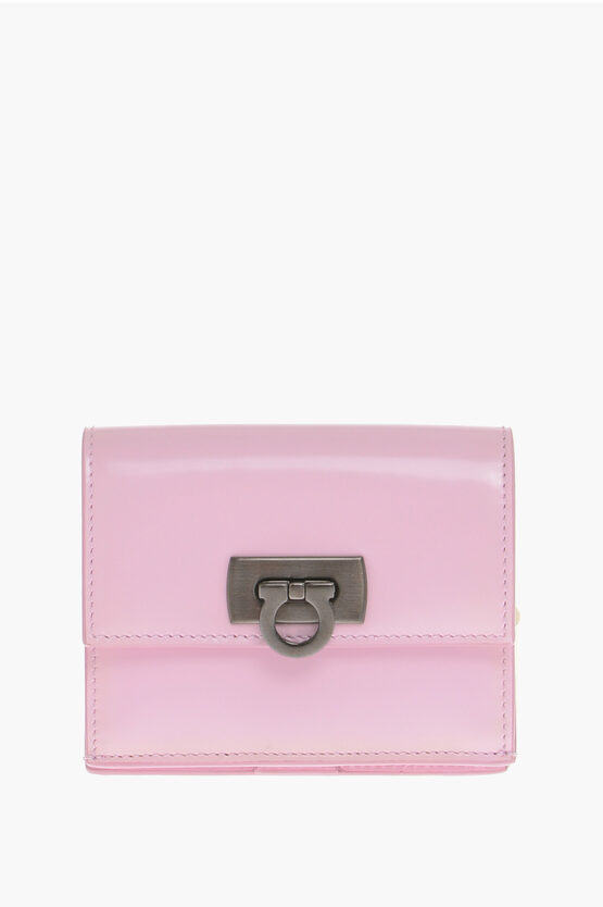 FERRAGAMO PATENT LEATHER BUBBLE GUM CARD HOLDER 