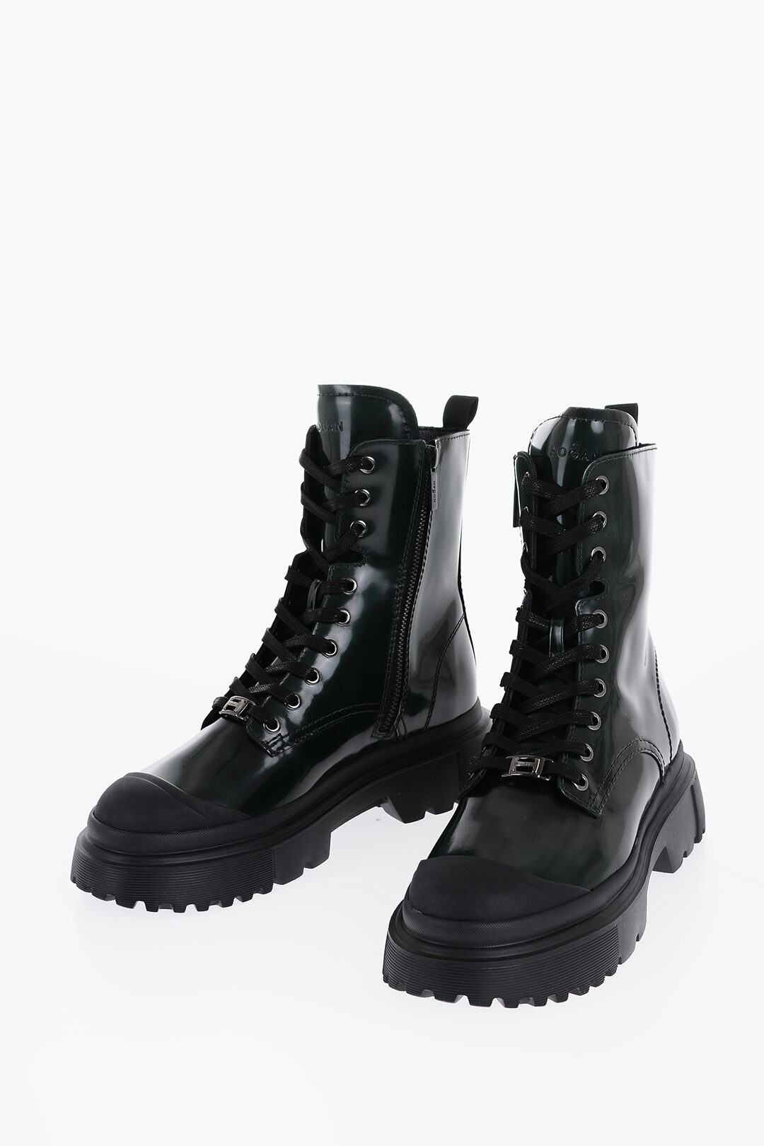 Hogan Patent Leather Combat boots with Contrast Laces women Glamood Outlet