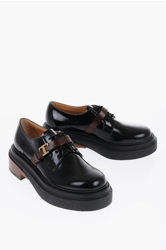 Shop Tod's Patent Leather Derby Shoes With Strap