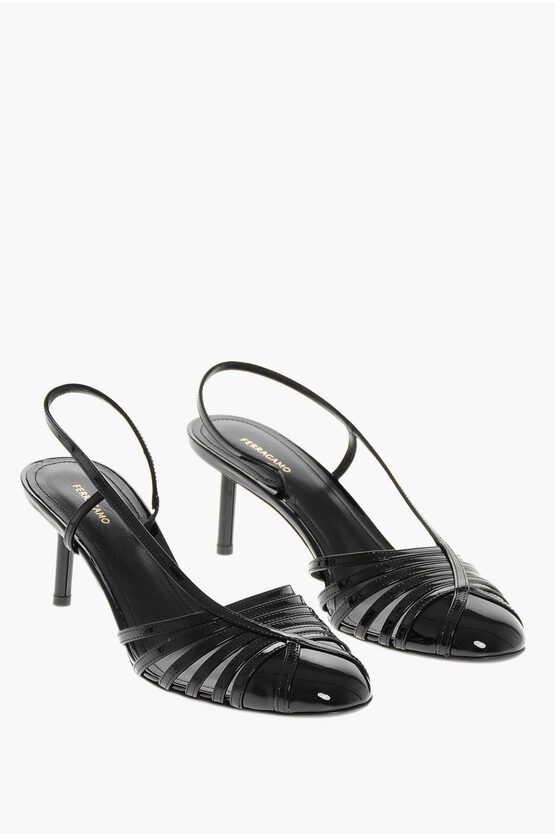 Ferragamo Patent Leather Edyna Slingbacks With Stiletto Heel 6cm In Black