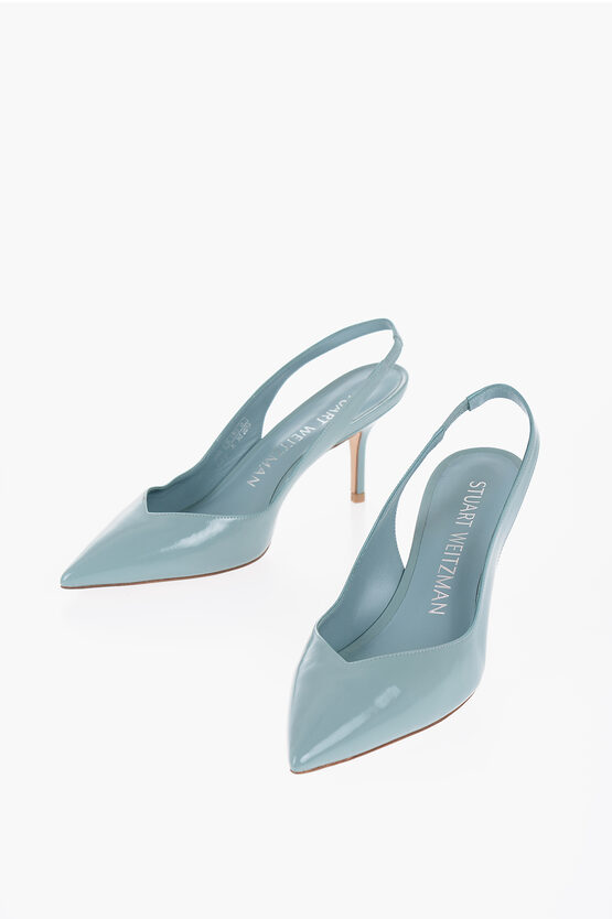 Stuart Weitzman Patent Leather Eva Slingback Pumps With Point Heel 7,5cm In Blue