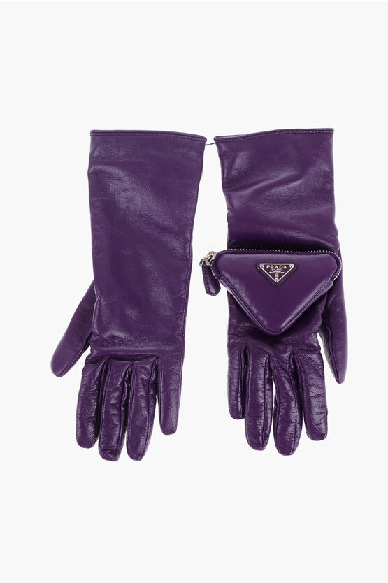 Prada Patent Leather Gloves With Pocket In Purple
