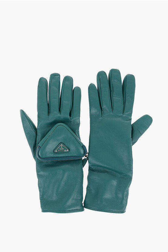 Prada Patent Leather gloves with Triangle-Shaped Pocket