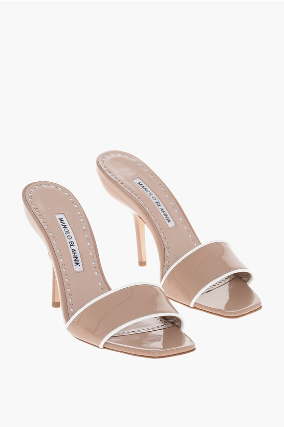 Manolo Blahnik Patent Leather Helamu Mules 10cm In Neutral