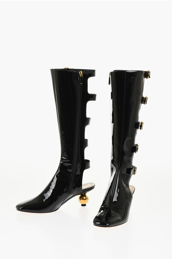 Dior Patent Leather Idol Boots With Statement Heel And Cut-outs 6 In Black