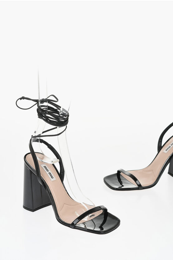 Miu Miu Patent Leather Lace-up Sandals Heel 10.5cm