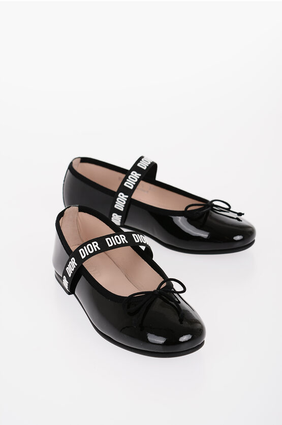 Dior Patent Leather Mary Jane Ballet Flats With Logoed Band In Black