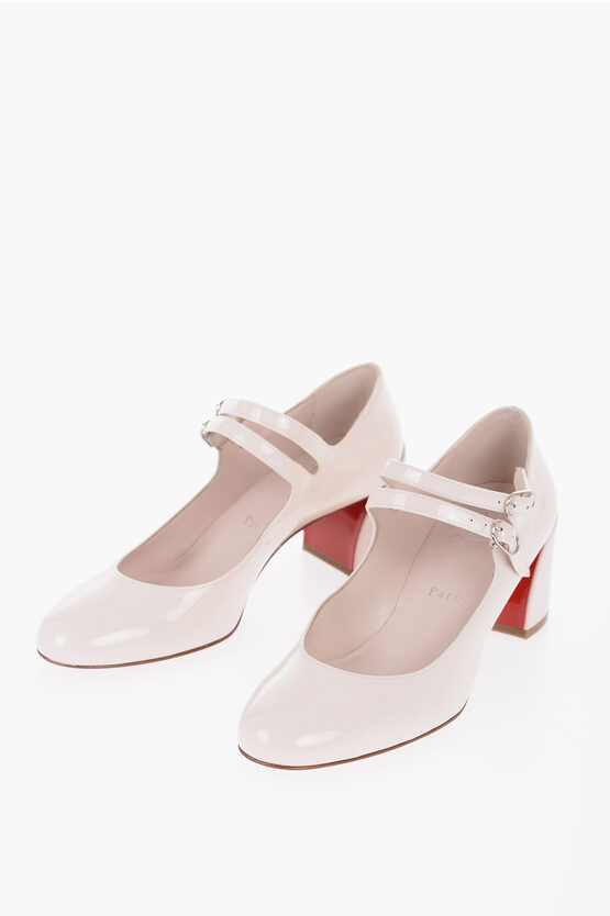 Christian Louboutin Patent Leather Mary Jane Pumps With Double Buckle 5,5cm In Neutral