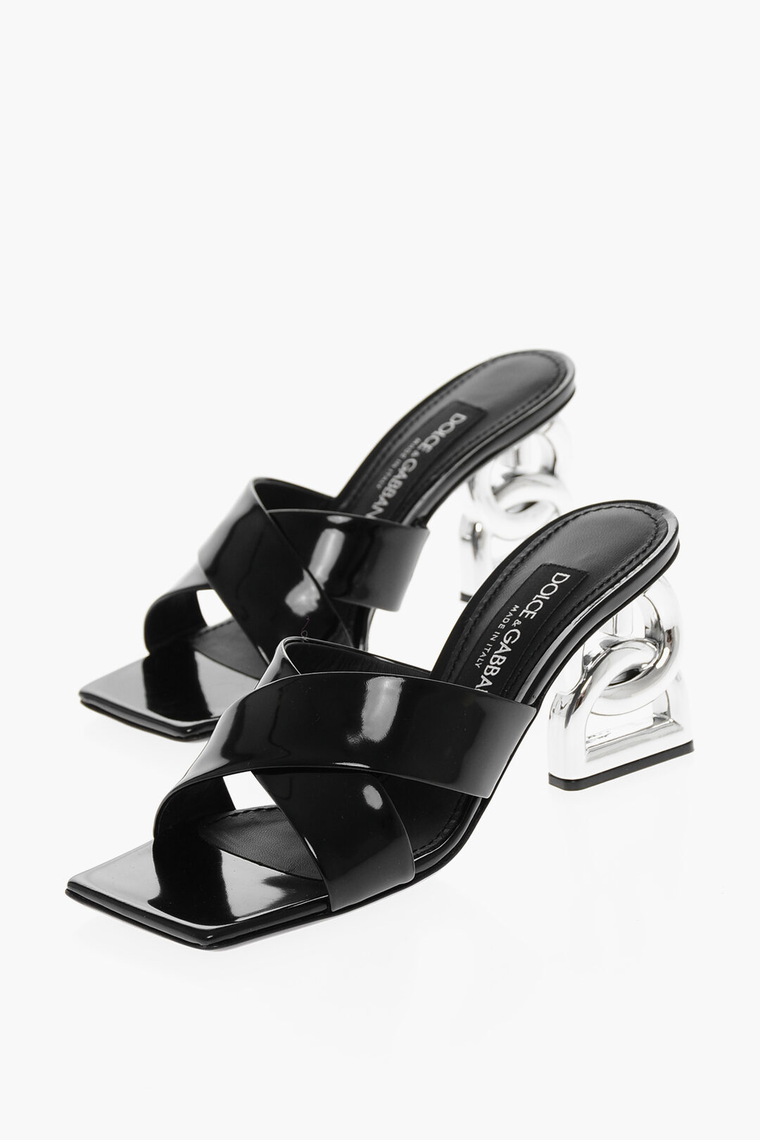【関税＆送料込み】Dolce & Gabbana Black Leather Mules With Patent leather mules with DG logo in Black for Women